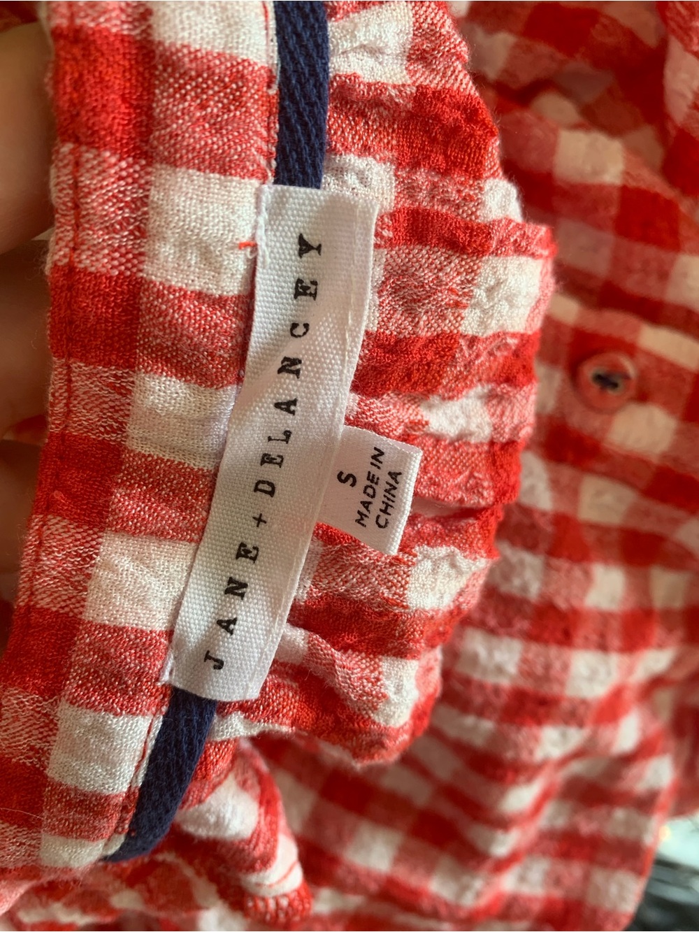 Jane + Delancey Red Gingham Button Front Puff Sleeve Blouse Size Small - Picture 5 of 6